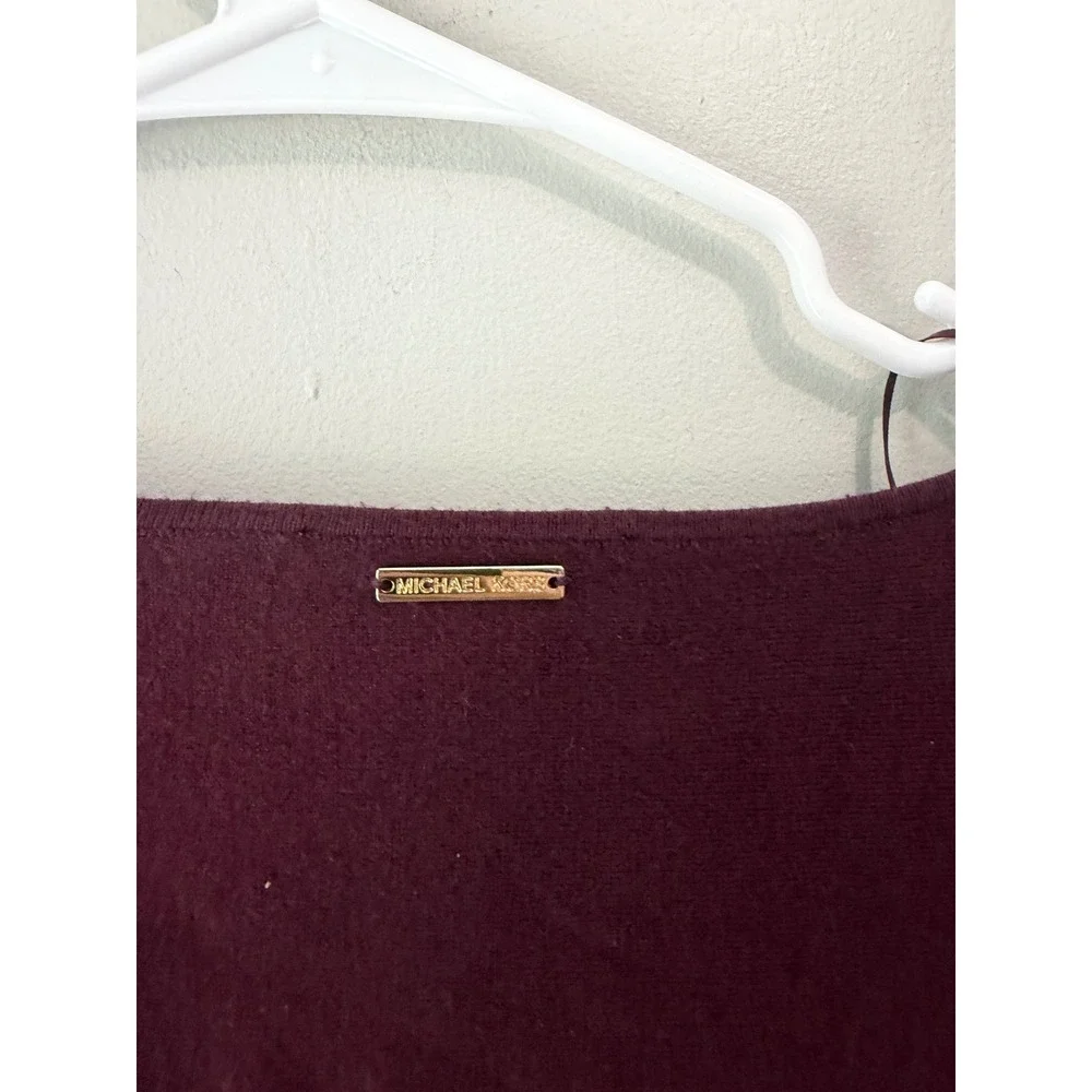 Michael Kors Womens Burgundy Long Sleeve Knit Sweater Gold Logo Plate Size L